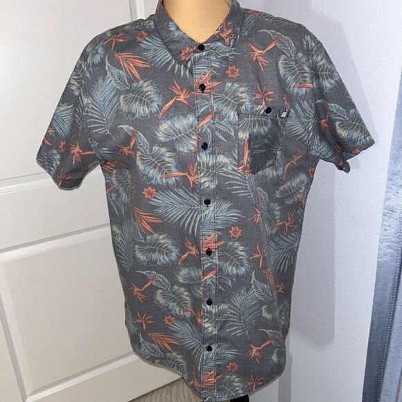 D&C Blue and Orange Hawaiian Button Down Short Sleeve Shirt - Picture 1 of 6